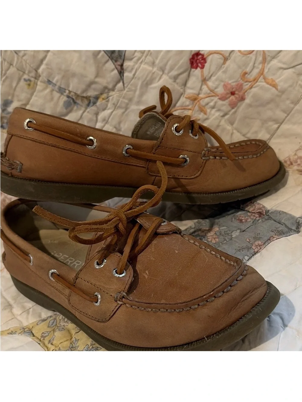 Sperry Brown Leather Boat Shoes US 5.5 Lace-Up Round Toe Rubber Sole